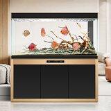 汉霸超白玻璃鱼缸 生态底滤循环系统 鱼缸客厅 家用智能懒人 水族箱 金+黑 屏风款1.5米长x40cm宽x75cm+80cm高