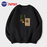 NASA GISS官方潮牌卫衣男圆领长袖t恤男小熊套头宽松打底衫 黑色常规 2XL