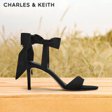 CHARLES&KEITH一字带缎面蝴蝶结绑带高跟凉鞋子女鞋生日礼物CK1-61720177 BLACK TEXTURED黑色纹理 35