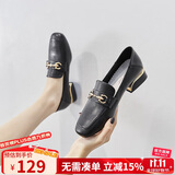 ZHR单鞋女英伦风舒适方头乐福鞋女两穿粗跟透气皮鞋女 K196 黑色 37