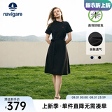 Navigare意大利小帆船短袖连衣裙女士夏季棉质斜领裙子时尚显瘦半袖a字裙 暗夜黑 L 码