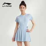 李宁（LI-NING）泳衣女连体裙式游泳衣遮肚显瘦抗氯速干玩水度假泳装546浅蓝M