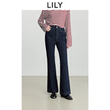 LILY2025冬新款复古原色弹力修身加绒休闲通勤深色微喇裤牛仔裤女 419牛仔蓝 M