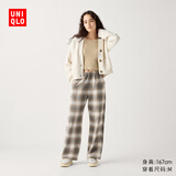 优衣库女装法兰绒松紧长裤/全棉薄款直筒格子休闲裤471550 470665 471550/32深米色 XL
