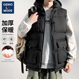 GENIOLAMODE品牌工装棉马甲外套男士秋冬款加厚保暖坎肩宽松连帽马夹背心