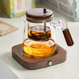 忆壶茶茶壶玻璃泡茶壶茶水分离壶飘逸杯泡茶杯懒人茶具办公功夫茶具 【保温套装】55°加热杯垫+600ml透明