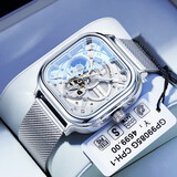 马克华菲（FAIRWHALE）全自动机械手表男士学生运动镂空方形国表腕表生日礼物送男友