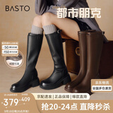 百思图【赵粤明星同款】都市朋克24冬商场骑士靴M5603DG4 黑色绒里 38