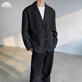 顶峰保罗（Dingfengbaoluo）百搭西装上衣外套男春夏季高级轻奢休闲纯色文艺简约X233黑色L