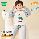 迷你木木屋儿童保暖秋衣秋裤秋冬男女童家居服宝宝纯棉睡衣 苹果小熊 100 