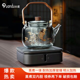 全度（Quandu)提梁蒸煮一体茶壶黑茶白茶壶耐高温明火加厚玻璃茶壶 猫二陶炉+鲤鱼跃龙门壶 1000ml
