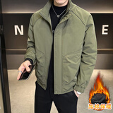 花花公子（PLAYBOY）时尚夹克男士加厚外套秋冬装夹棉潮流短款上衣纯色休闲百搭男装 军绿 M