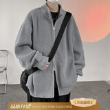 主意范（ZHUYIFAN）双拉链开衫毛衣外套男半高领加厚保暖秋冬oversize情侣针织衫夹克 灰色半高领（高品质升级版） XL 125-145斤