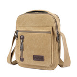 小安熊新款男士帆布包斜挎包韩版手机包小包包竖款男运动包多层次男包 卡其色