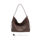 OMI欧米真皮hobo包腋下包单肩托特包包女斜挎包简约百搭轻奢黑色通勤 乌木棕