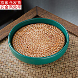 古德窑 复古壶承壶垫陶瓷干泡台日式紫砂养壶底座茶承茶具配件定制壶托储水式 粗陶《孔雀绿+藤编垫》壶承