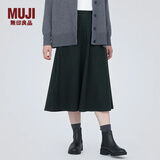 无印良品（MUJI）女式 弹力起毛 宽摆裙 休闲中长款A字半身裙子女款秋季 BE1P4C3A 黑色 M (160/66A)
