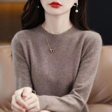 恒源祥高档新款羊毛衫女半高领短款毛衣宽松显瘦百搭大码针织打底衫 低圆领-驼色 厚款 XL 120-130斤