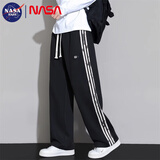 NASA BASE休闲裤男夏季新款痞帅宽松垂感直筒裤子潮牌百搭阔腿运动长裤 黑色 XL （建议125-150斤）