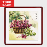 颜堂餐厅装饰画国画客厅水墨挂画中式玄关花鸟壁画卧室床头装饰画柿子 硕果累累-实木画框+有机玻璃 红木色圆角-65*65厘米
