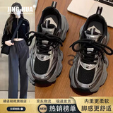 靖话欧货老爹鞋女2026春夏季新款小个子增高6cm休闲鞋百搭时尚运动鞋 黑色 单层 36 (230mm)