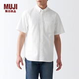 无印良品（MUJI） 男式 棉水洗牛津 纽扣领短袖衬衫 纯棉全棉衬衣外套 ACC01C2S 白色 XS  (160/80A)