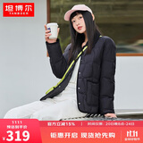 坦博尔羽绒服女短款翻领韩版宽松女士灯芯绒外套TD236266 黑色 160 