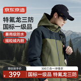 京东京造 穿山甲300冲锋衣男女防污防水三合一两件套冲锋衣男 黑绿拼色XL