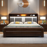 曲柏年紫金檀木中式实木床1米5家用真皮软包1米8床双人床卧室储物床  床+2柜+薄垫【亏本限10套】 1500mm*2000mm 框架结构