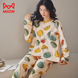猫人睡衣女士长袖纯棉套头春秋款休闲宽松全棉家居服女两件套装 水果3107 M 【建议80-100斤】