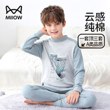 猫人儿童内衣套装纯棉男童秋衣秋裤中高领打底内衣 快乐篮球 150