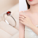 黛米 桃安 石榴石戒指通勤百搭女戒S925银开口戒圈送女友礼物