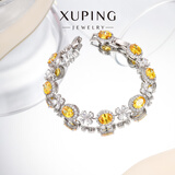 XUPING旭平首饰合金时尚【四叶花】彩宝系列镶嵌人造石手链送礼饰品 黄色