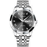 爱琴鸟瑞士认证手表男士石英表 情侣一对表防水商务名表 送情人节礼物 银壳黑面-男款