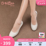 金利来（goldlion）女鞋坡跟皮鞋时尚圆头牛皮浅口一脚蹬单鞋女 G662320016米白40