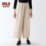 无印良品（MUJI）女式 麻 喇叭裤 裤子 长裤 休闲裤 宽版裤 阔腿裤BEG21A3S 淡黄色 L(165/70A)