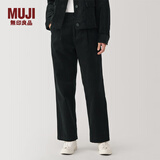 无印良品（MUJI）女式 木棉混灯芯绒抽褶宽版裤 裤子女款秋冬款休闲裤长裤冬季 黑色 S （155/62A）