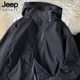 JEEP SPIRIT吉普外套男士夹克春秋潮流休闲时尚连帽户外运动冲锋衣男装灰色XL