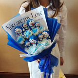 微蜜diy手工叮当猫公仔卡通娃娃玩偶花束礼盒哆啦a梦礼物系列生日礼物 4大猫+4小猫8蓝花+灯+白袋