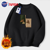 NASA GISS卫衣男加绒保暖圆领长袖T恤男宽松打底衫 黑色【小鹿】 3XL