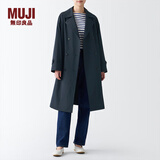 无印良品（MUJI）女式 不易沾水 双排扣大衣 风衣 外套秋 深藏青色 3S XL（165/92A）