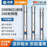 臣源深井潜水泵不锈钢深井泵220V高扬程大流量家用小型井水螺杆抽水泵 全不锈钢1.5KW+100米扬程 21米线