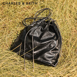 CHARLES&KEITH柔软单肩流浪包水桶包双肩包包女包女士生日新年礼物CK2-10151393 Noir黑色 L