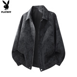 花花公子（PLAYBOY）外套男春秋季皮衣夹克男士休闲高级感高端美式男装衣服 黑色 XL
