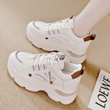 蜘蛛王（SPIDER KING）老爹鞋女透气休闲小白鞋2025新款百搭运动休闲鞋内增高女鞋 米色[皮面] 38