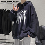 声猴秋冬季连帽卫衣男加绒加厚韩版大码胖子百搭宽松潮流灰色卫衣潮牌 黑色加绒连帽 L 90斤-115斤