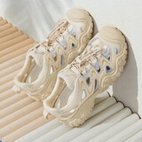 骆驼（CAMEL）丑萌登山鞋女时尚撞色户外休闲鞋 L24M076602 米/银/黄 35
