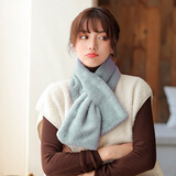 达芬奇密码 冬季流行时尚日系可爱仿獭兔毛纯色围脖 雾蓝