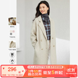 梵希蔓含绵羊毛西装式呢大衣女秋冬高级感双排扣长款过膝毛呢外套 50690 浅咖色 M