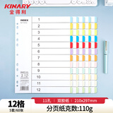金得利11孔分页纸60张5套12页彩色A4隔页纸index索引纸文件夹活页纸分类卡纸目录页标签分隔页卡T1412-A